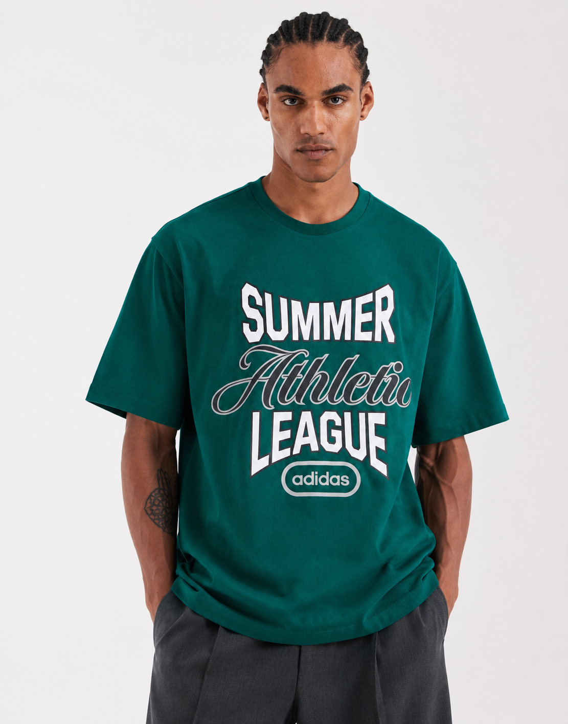 Adidas Summer Athletic League Relaxed Fit Tee – Deep Green