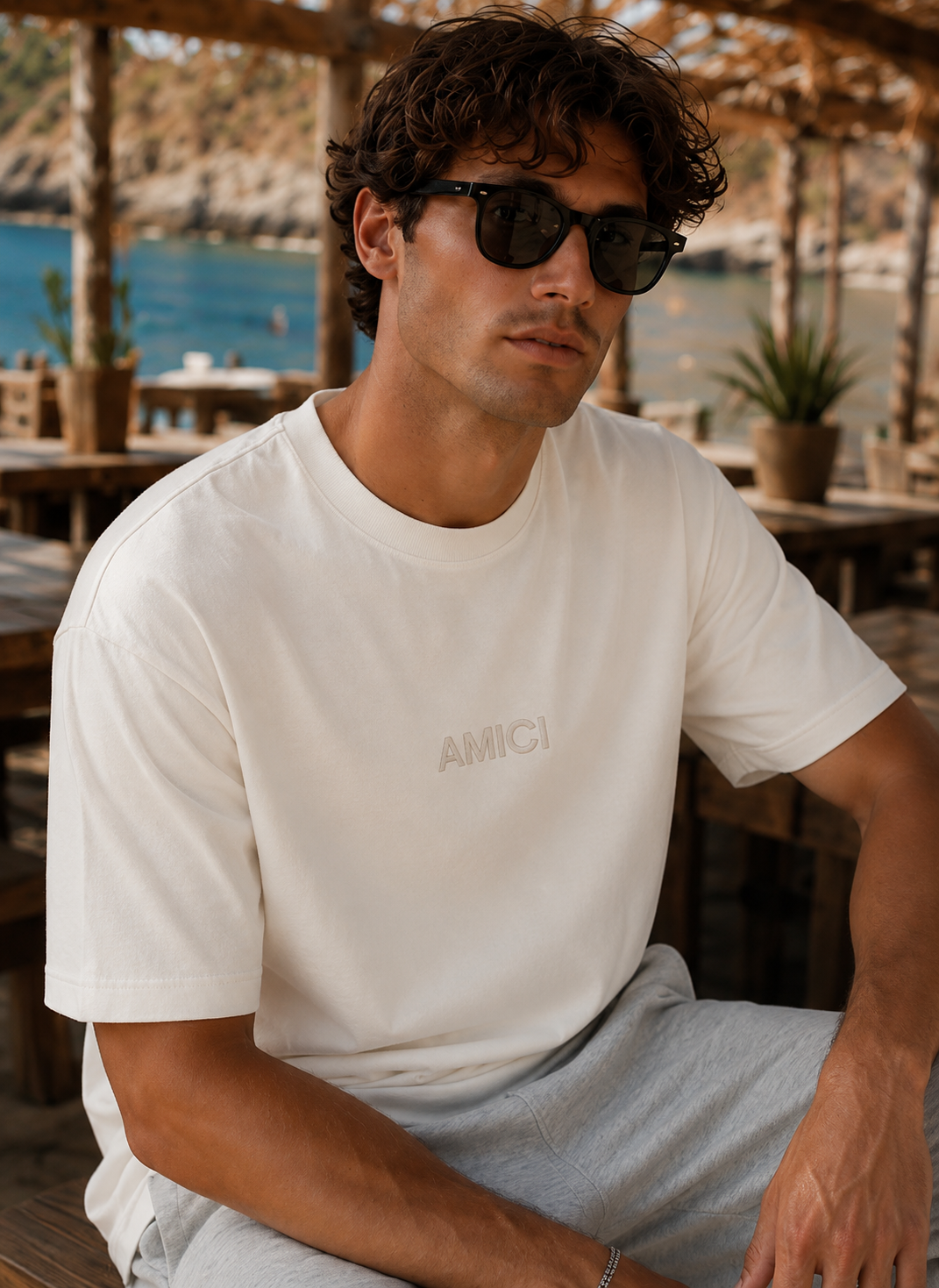 AMICI Off White Oversized Tee – Mediterranean Essentials Collection