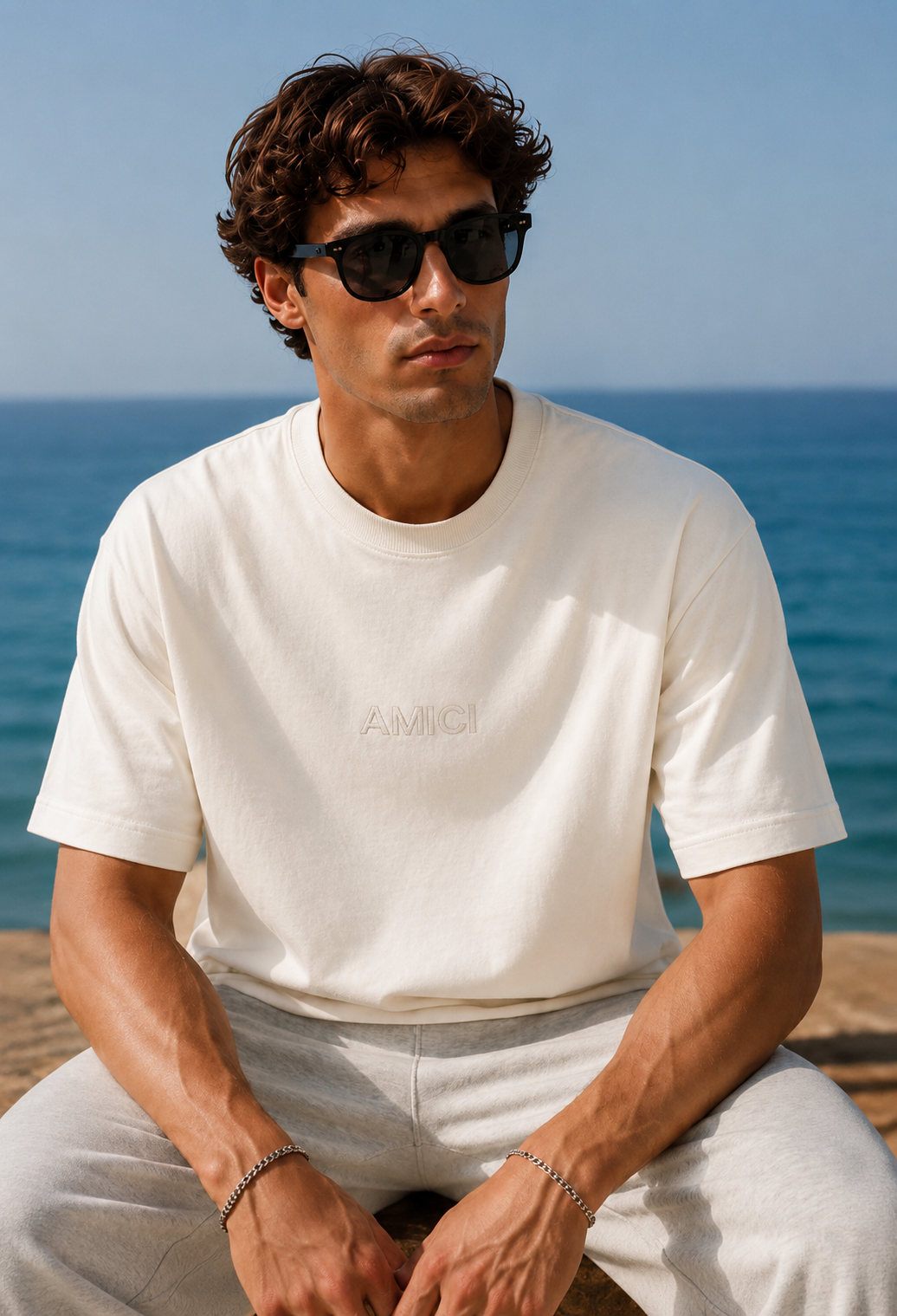 AMICI Off White Oversized Tee – Mediterranean Essentials Collection