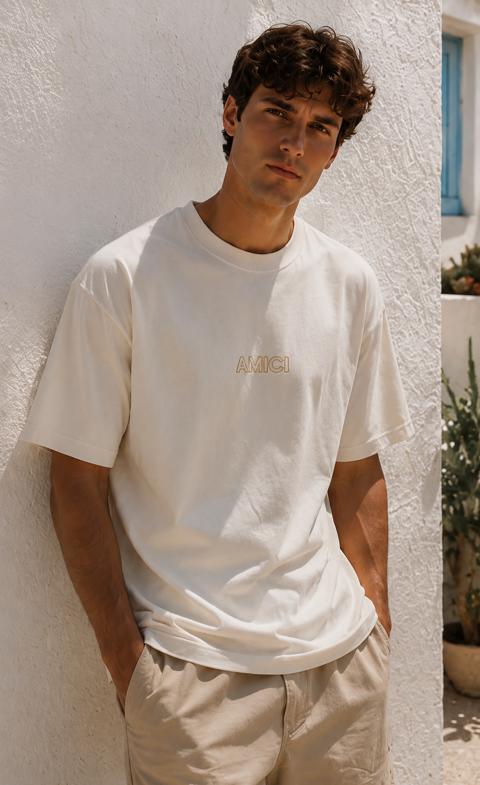 AMICI Signature Outline Oversized T-Shirt – Off White