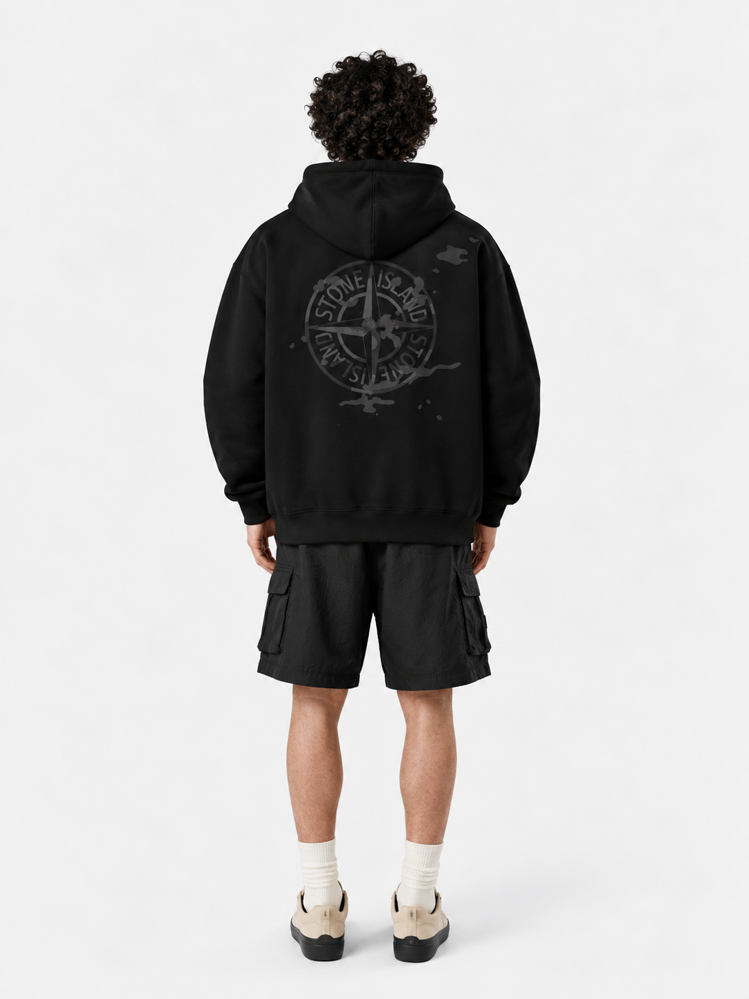 Stone Island Black Graphic Hoodie – Oversized Fit