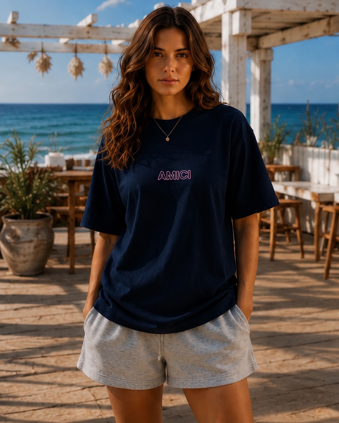 AMICI Signature Outline Oversized T-Shirt – Navy