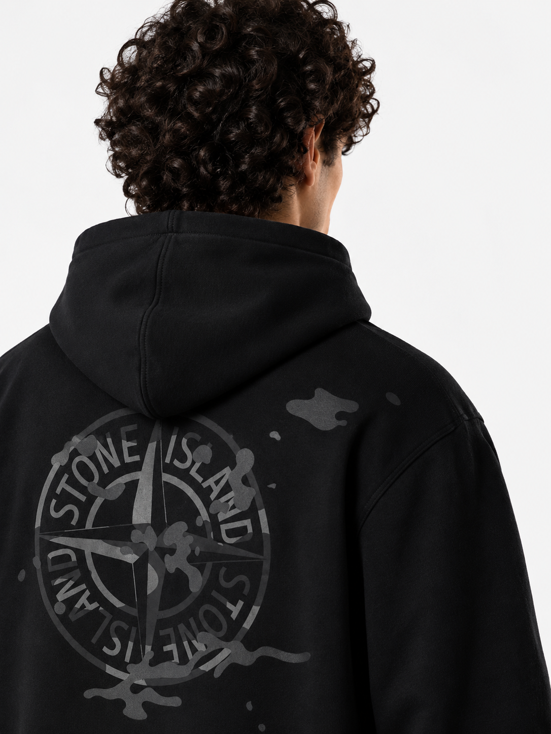 Stone Island Black Graphic Hoodie – Oversized Fit