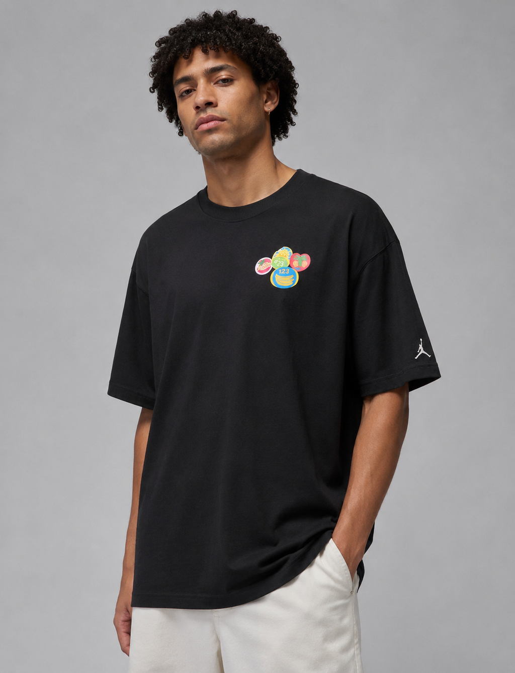 Fruit Mosaic Peace Oversized Black Tee