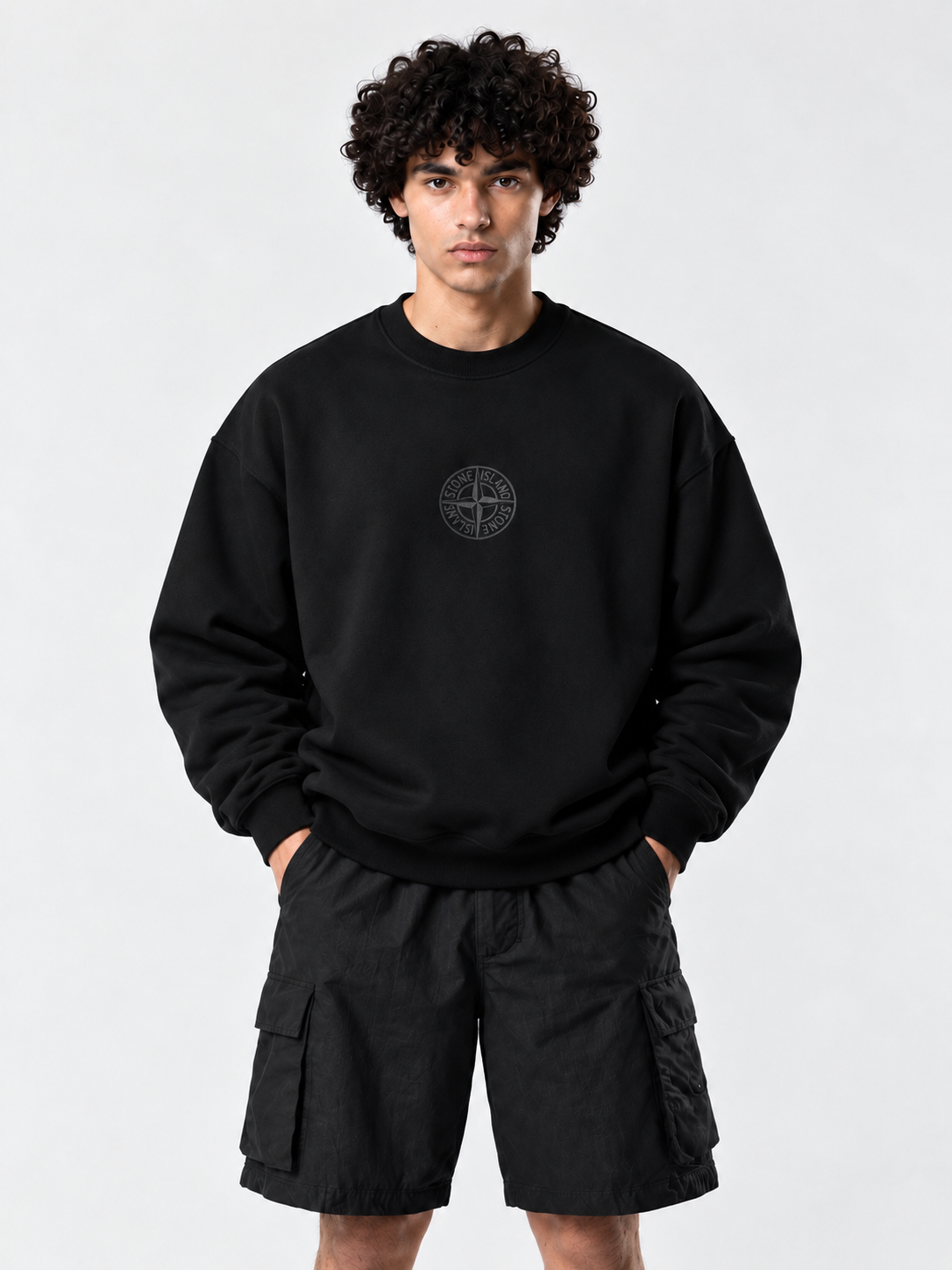 Stone Island Black Graphic Sweatshirt – Oversized Fit