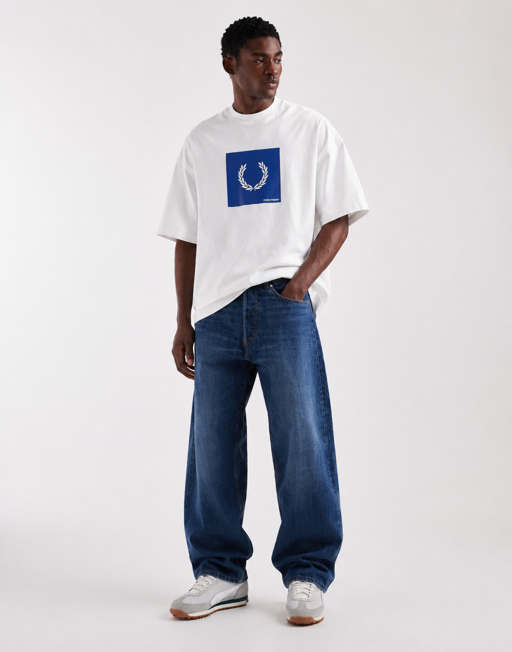 Fred Perry Blue Box Logo Oversized Tee – White