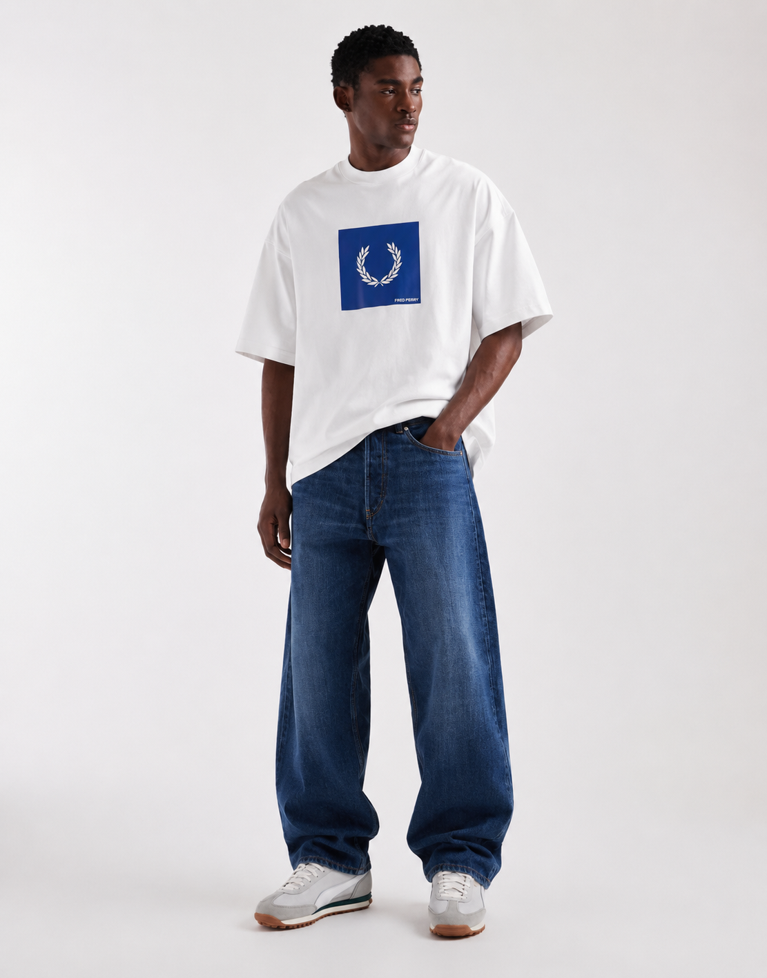 Fred Perry Blue Box Logo Oversized Tee – White