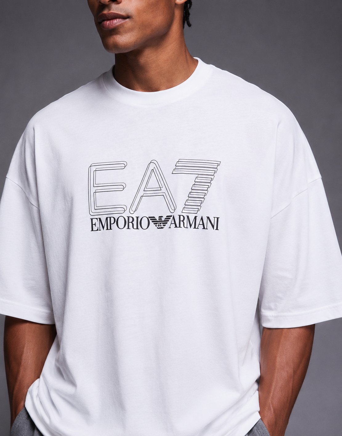 EA7 Signature Outline Oversized T-Shirt – White