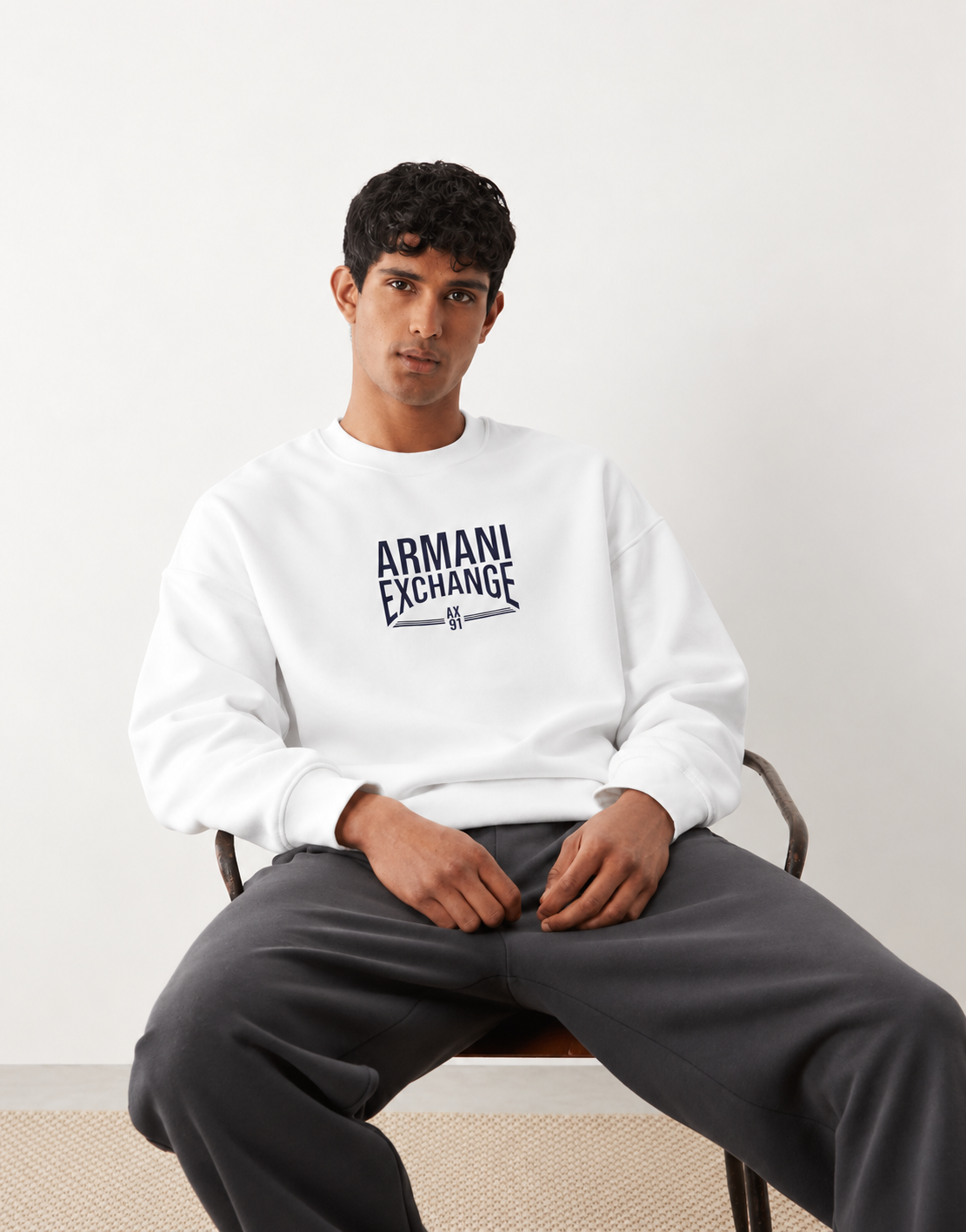 Armani Exchange Ivory Logo Crewneck Sweatshirt