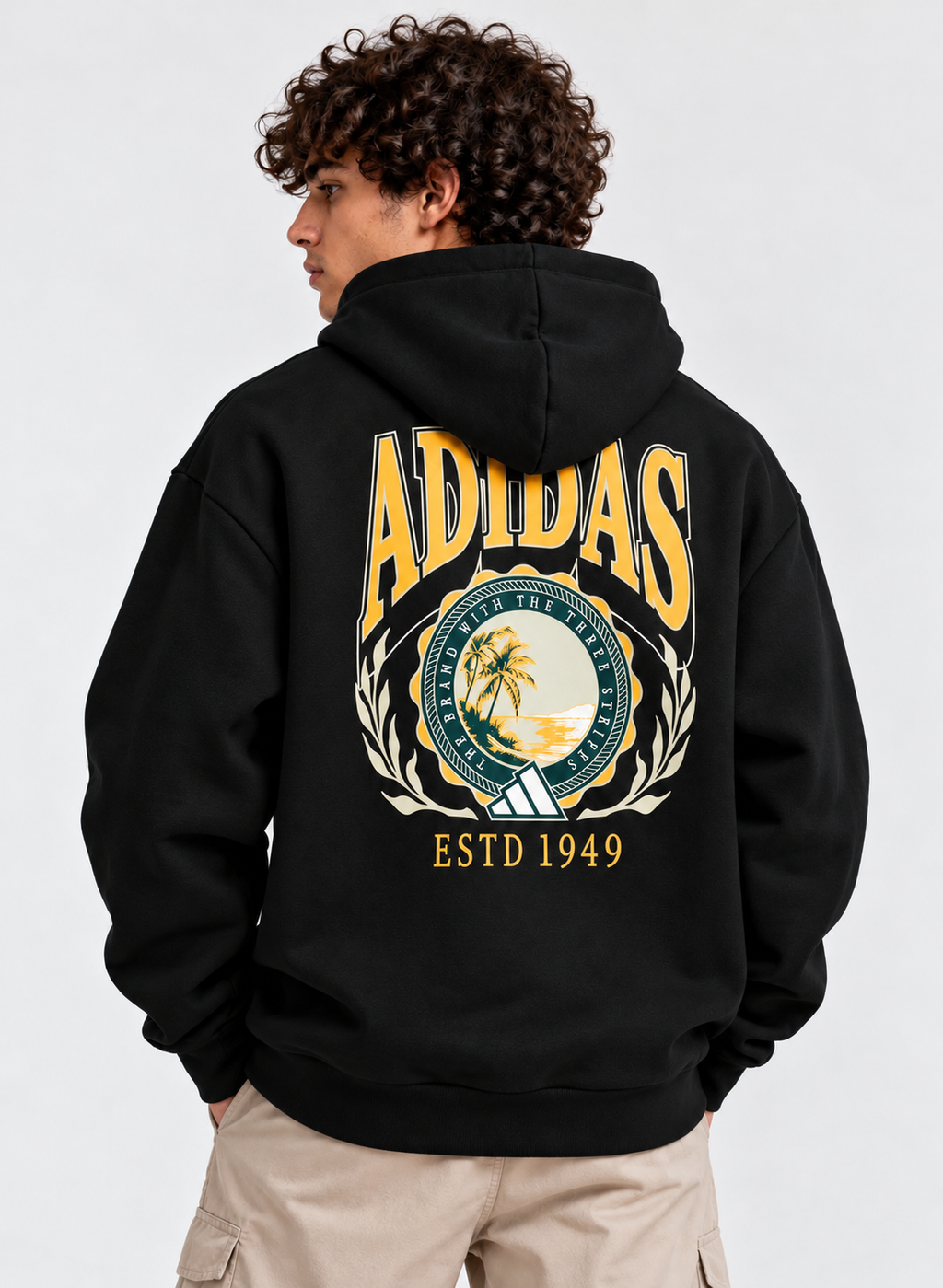 Adidas Black Vintage Graphic Oversized Hoodie