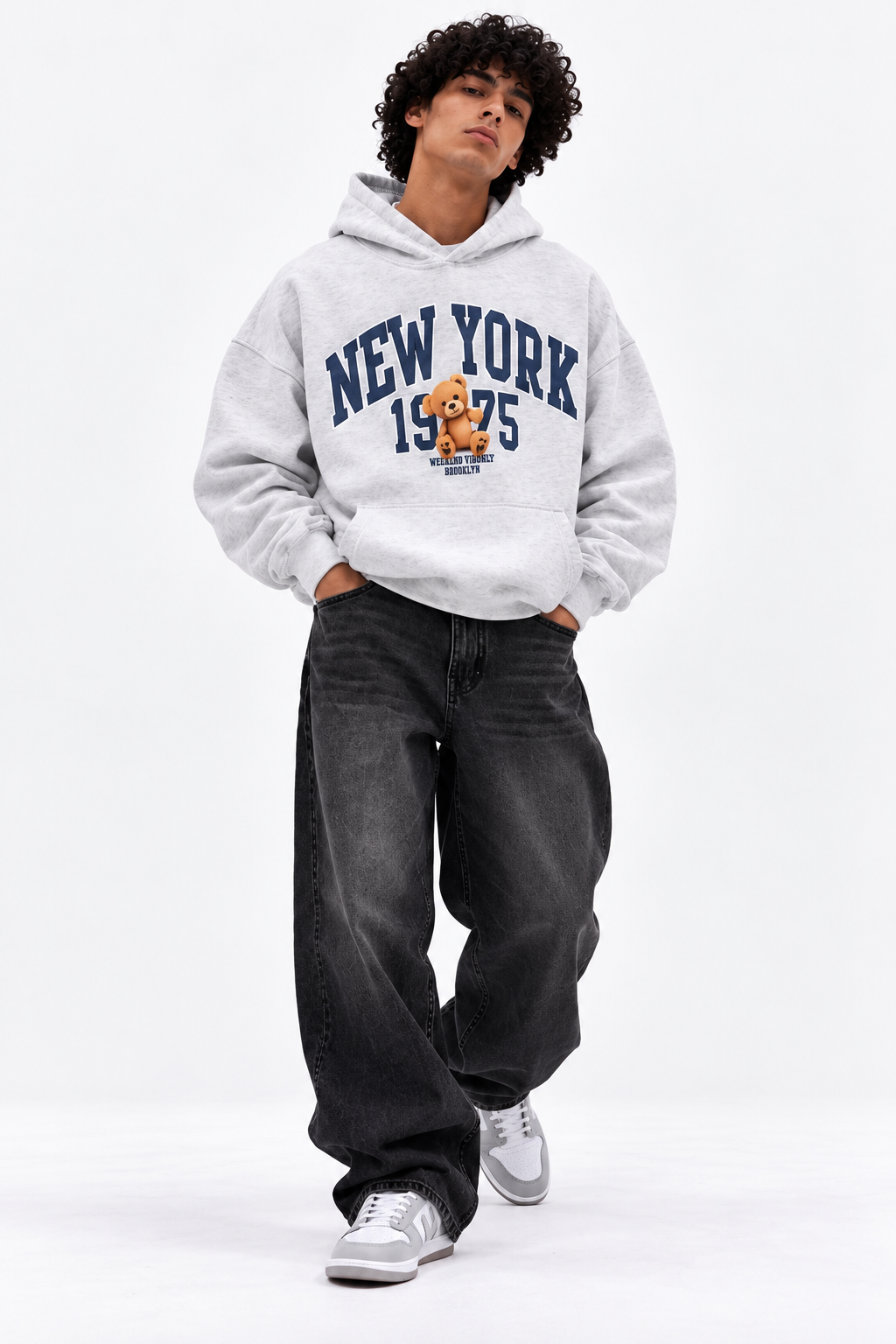 Weekend Vibes New York Grey Graphic Hoodie