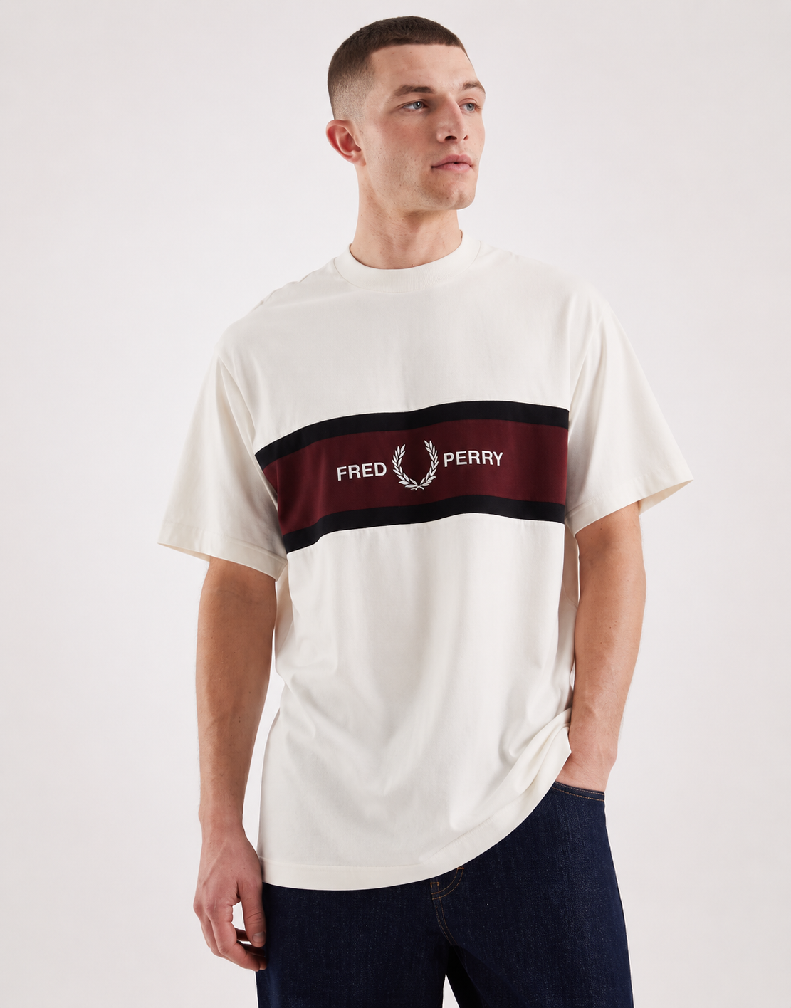 Fred Perry Stripe Panel Oversized Off-White