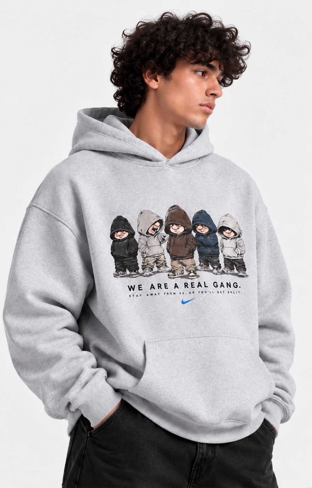 Grey Graphic Oversized Hoodie – Streetwear Collection