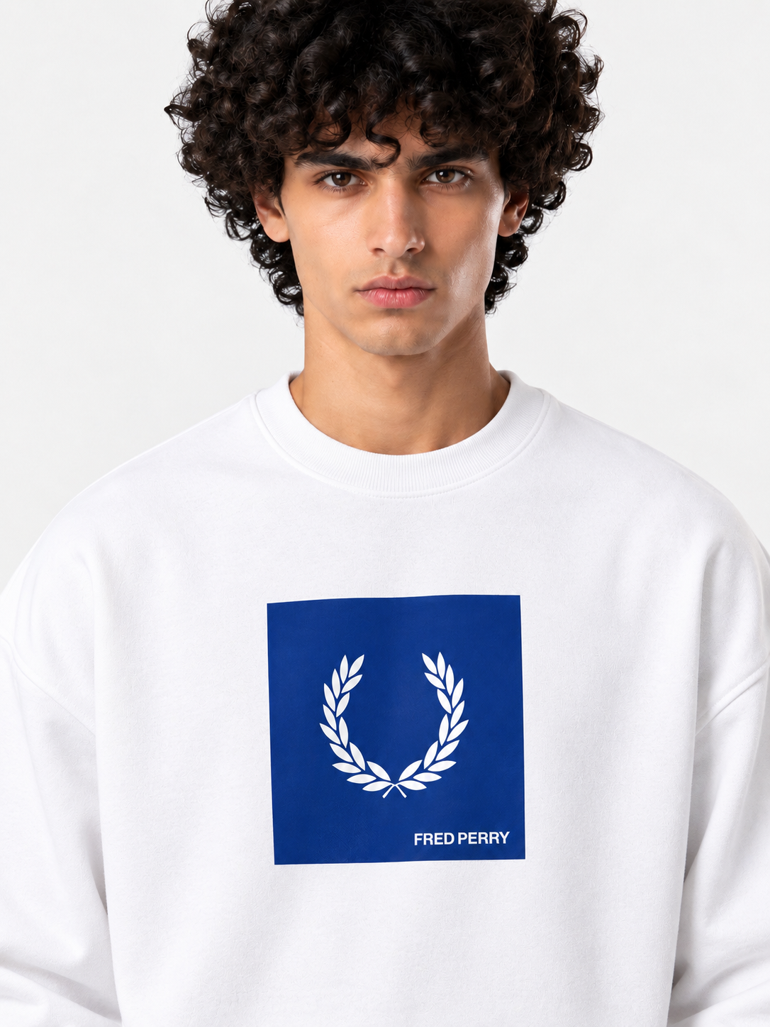 FRED PERRY White Graphic Crewneck Sweatshirt