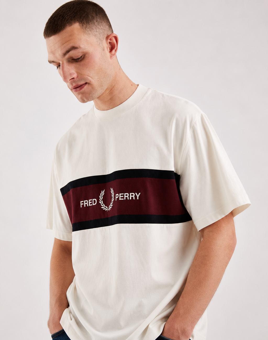 Fred Perry Stripe Panel Oversized Off-White