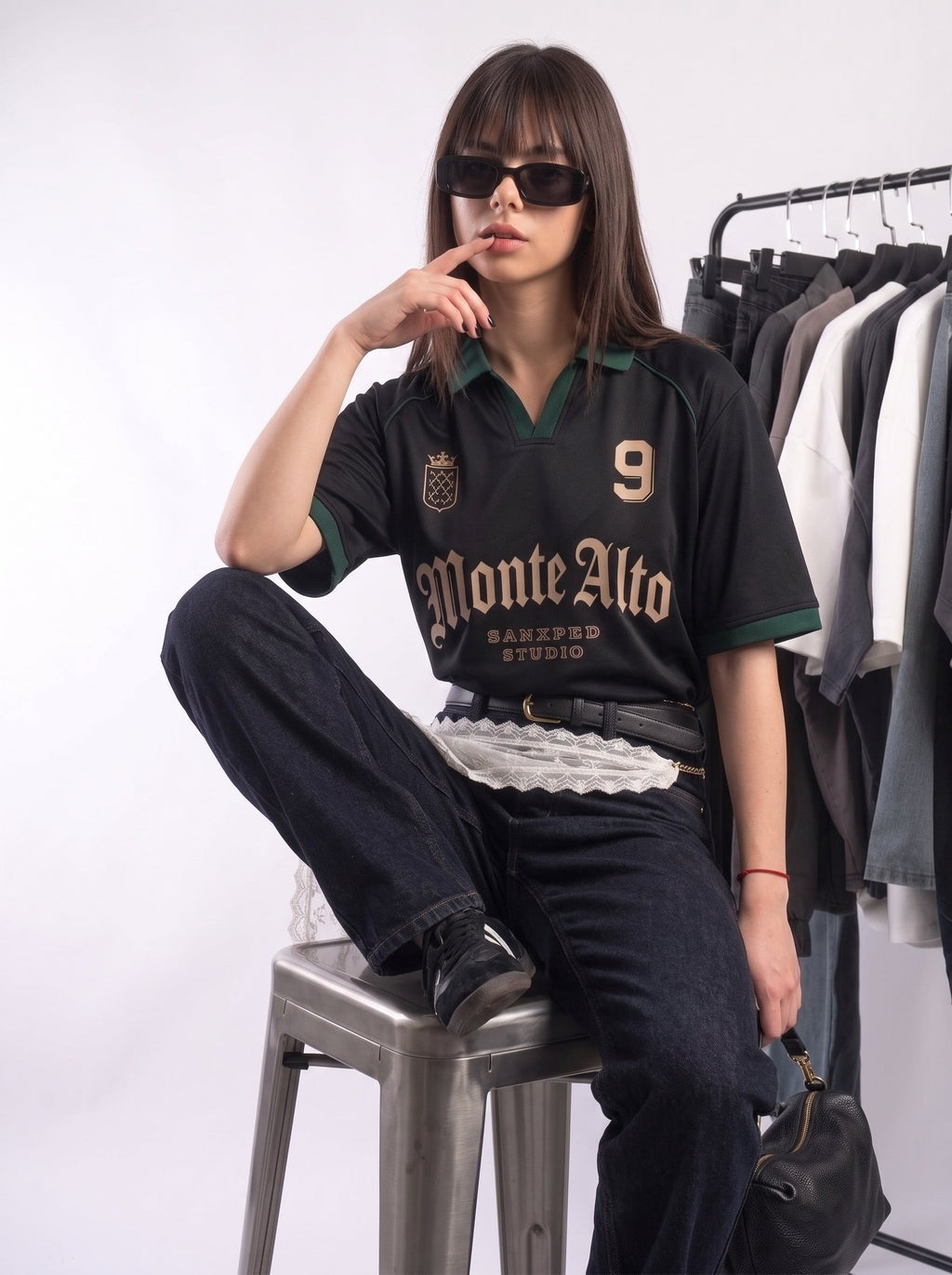 Monte Alto Black & Forest Green Oversized Polo Jersey