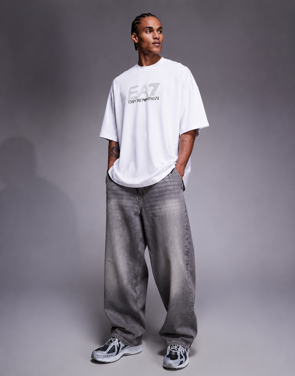 EA7 Signature Outline Oversized T-Shirt – White