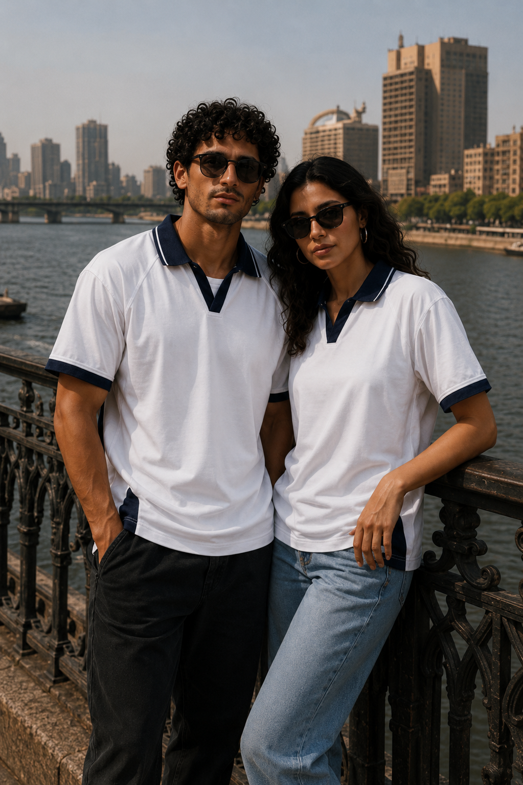 AMICI Performance Polo – White & Navy