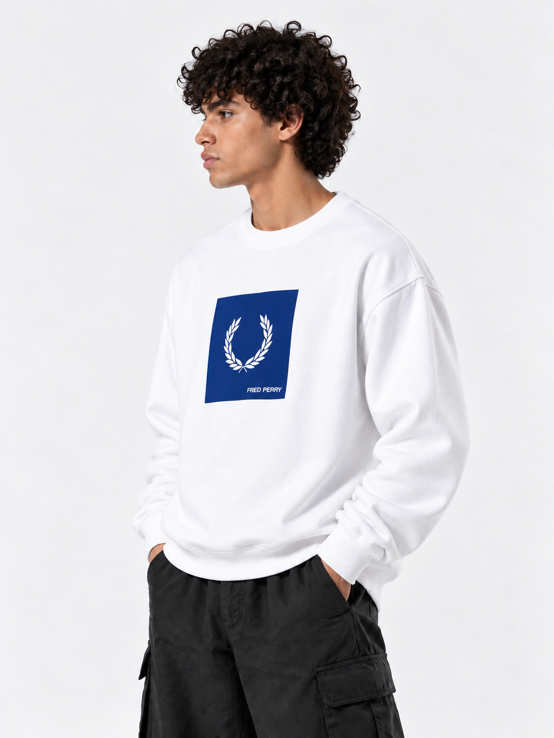 FRED PERRY White Graphic Crewneck Sweatshirt