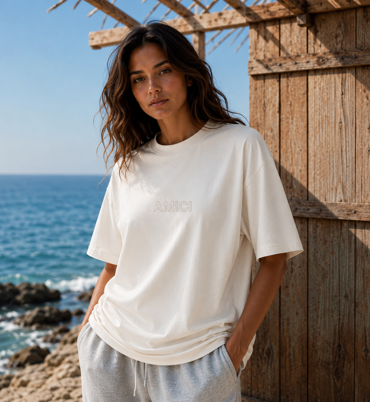 AMICI Off White Oversized Tee – Mediterranean Essentials Collection