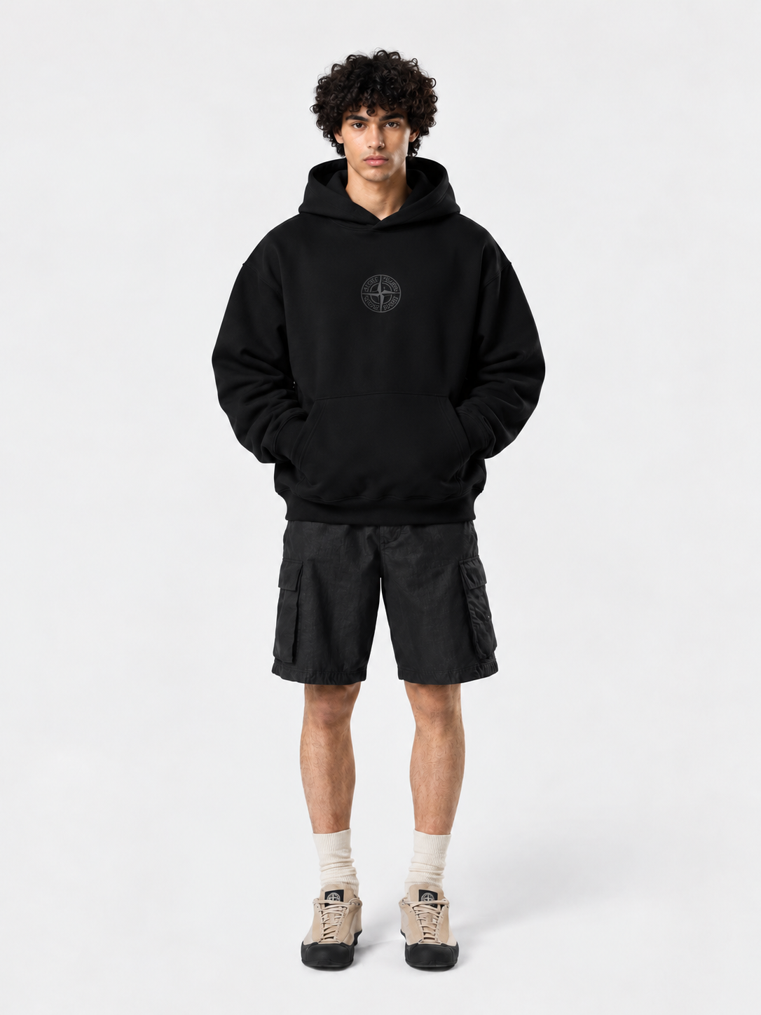 Stone Island Black Graphic Hoodie – Oversized Fit
