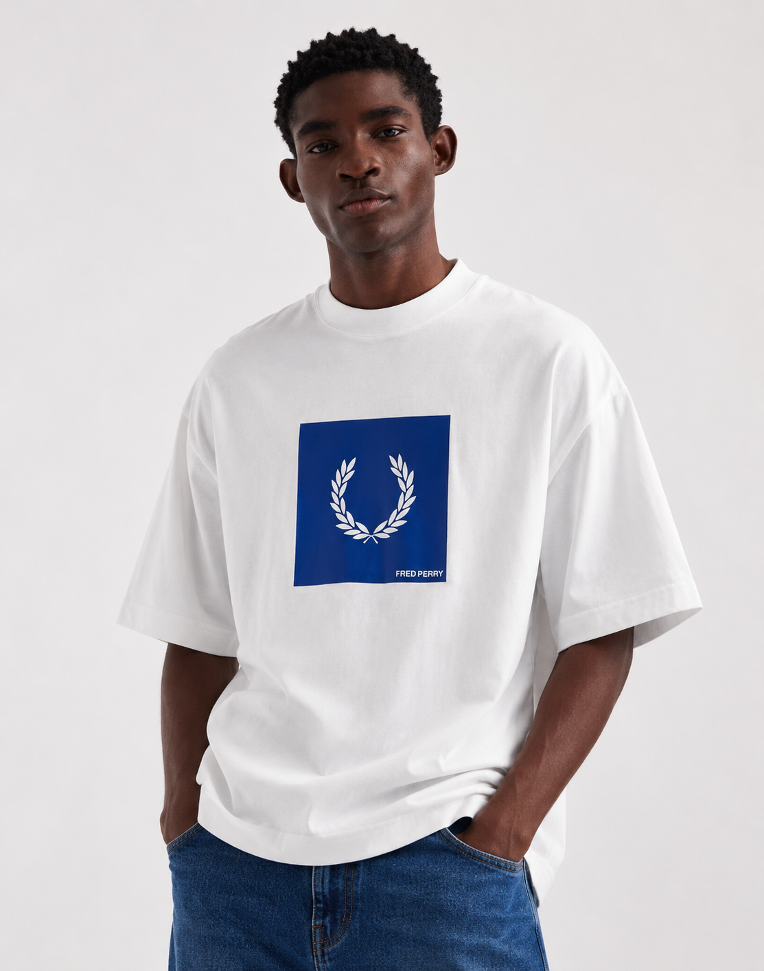 Fred Perry Blue Box Logo Oversized Tee – White