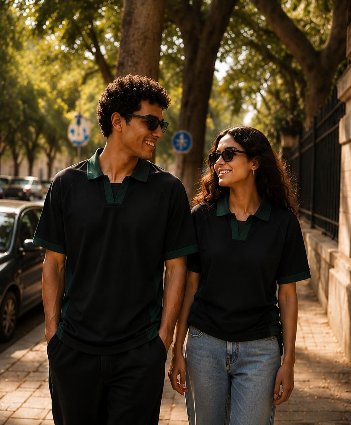 AMICI Performance Polo – Black & Forest Green