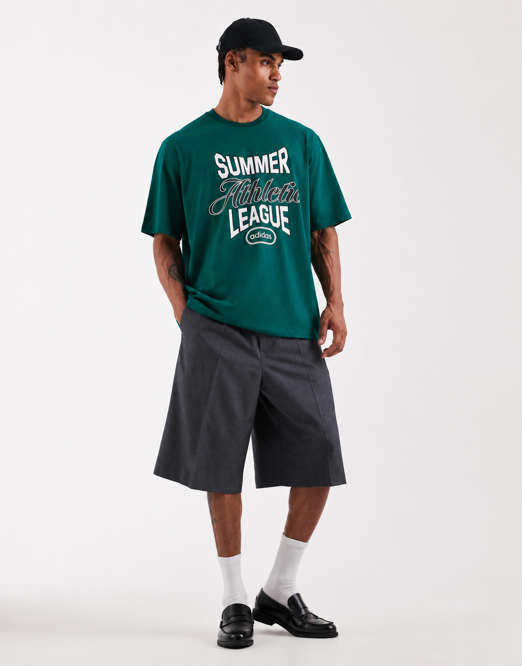 Adidas Summer Athletic League Relaxed Fit Tee – Deep Green