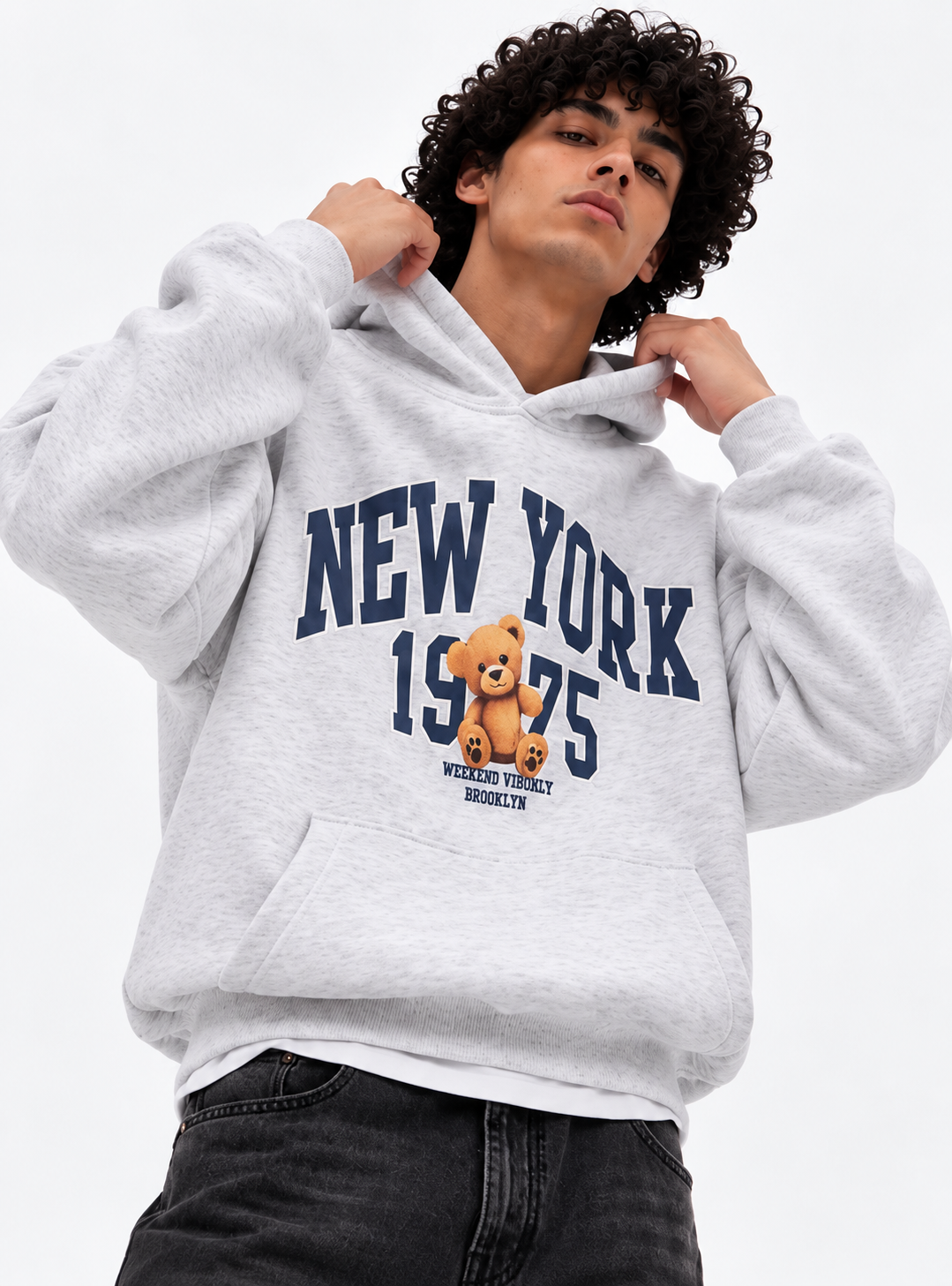 Weekend Vibes New York Grey Graphic Hoodie