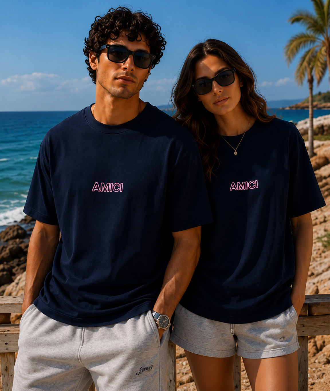 AMICI Signature Outline Oversized T-Shirt – Navy