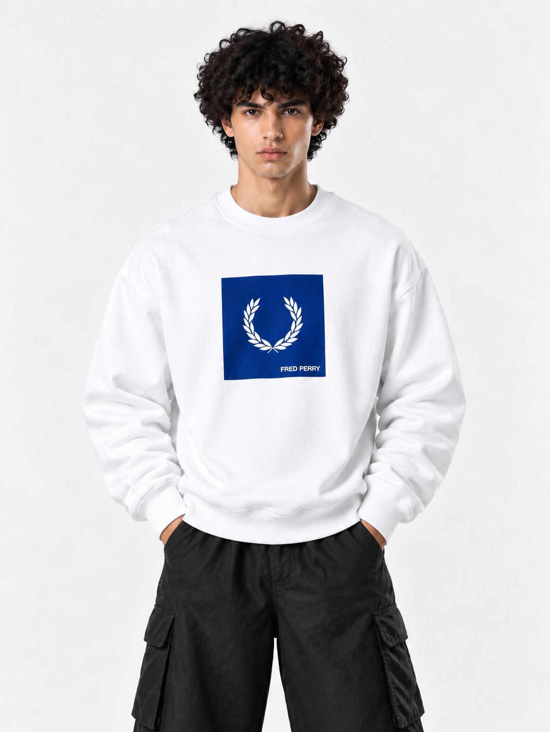 FRED PERRY White Graphic Crewneck Sweatshirt
