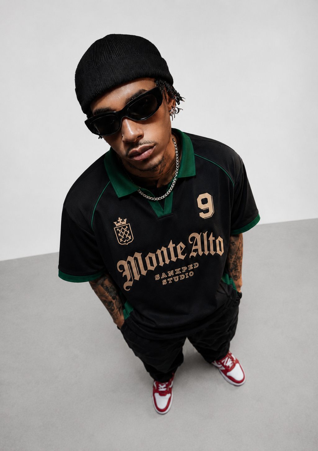 Monte Alto Black & Forest Green Oversized Polo Jersey