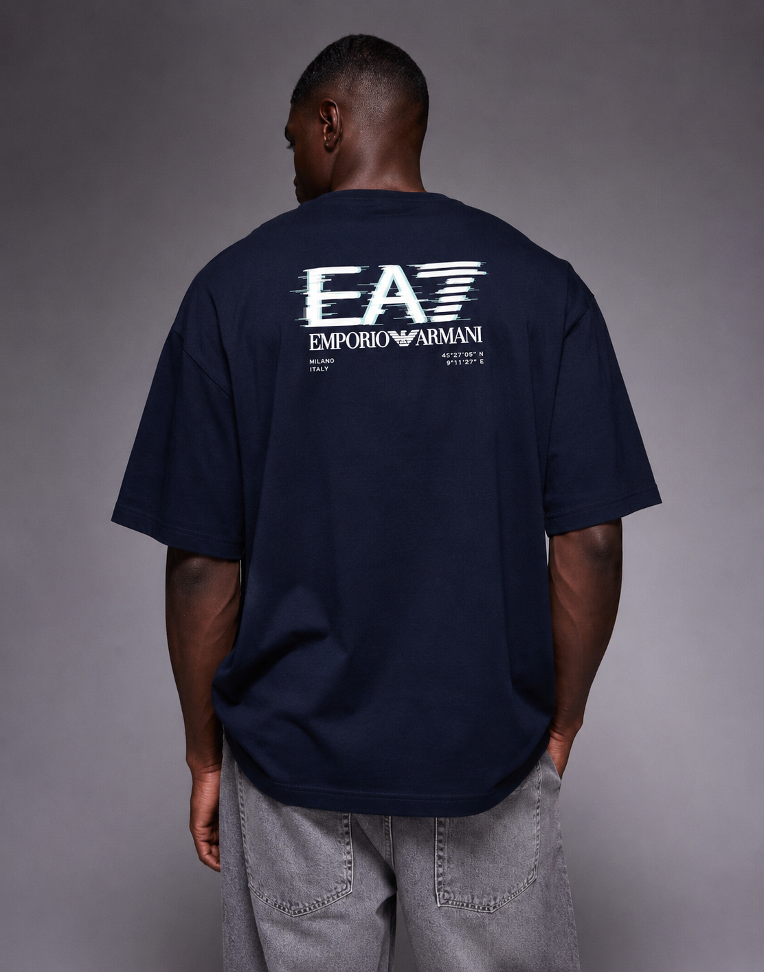 EA7 Glitch Logo Oversized T-Shirt – Navy