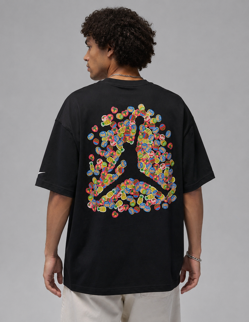 Fruit Mosaic Peace Oversized Black Tee