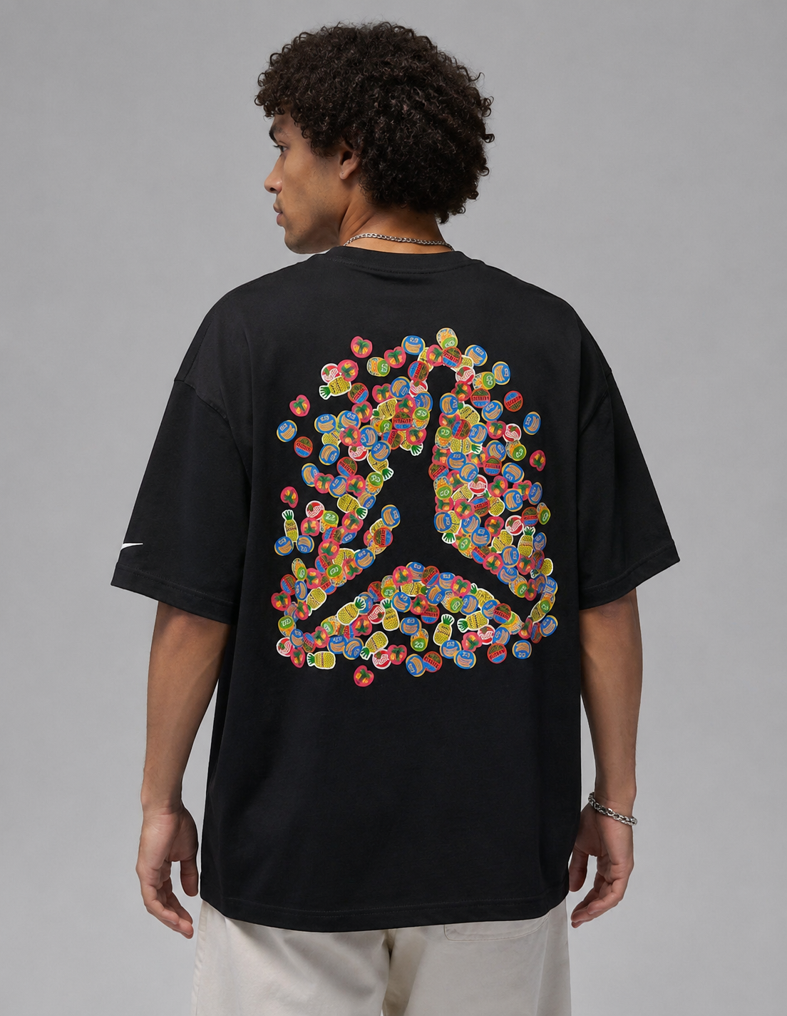 Fruit Mosaic Peace Oversized Black Tee