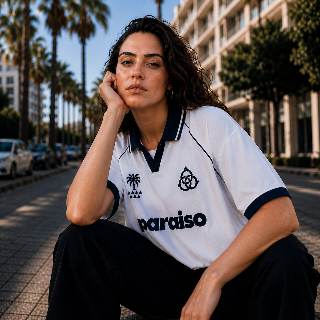 Paraiso Oversized Polo Jersey – White/Navy Streetwear Edition