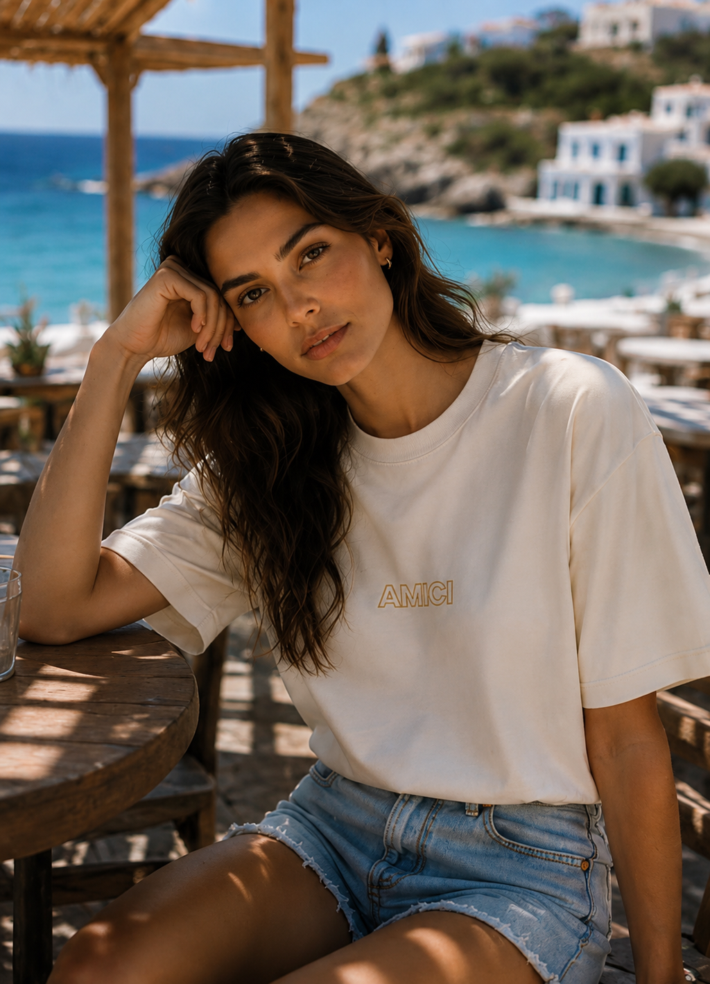 AMICI Signature Outline Oversized T-Shirt – Off White