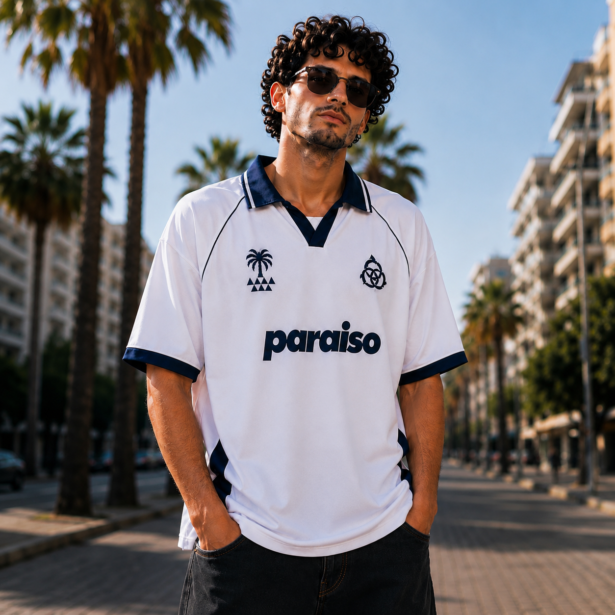 Paraiso Oversized Polo Jersey – White/Navy Streetwear Edition