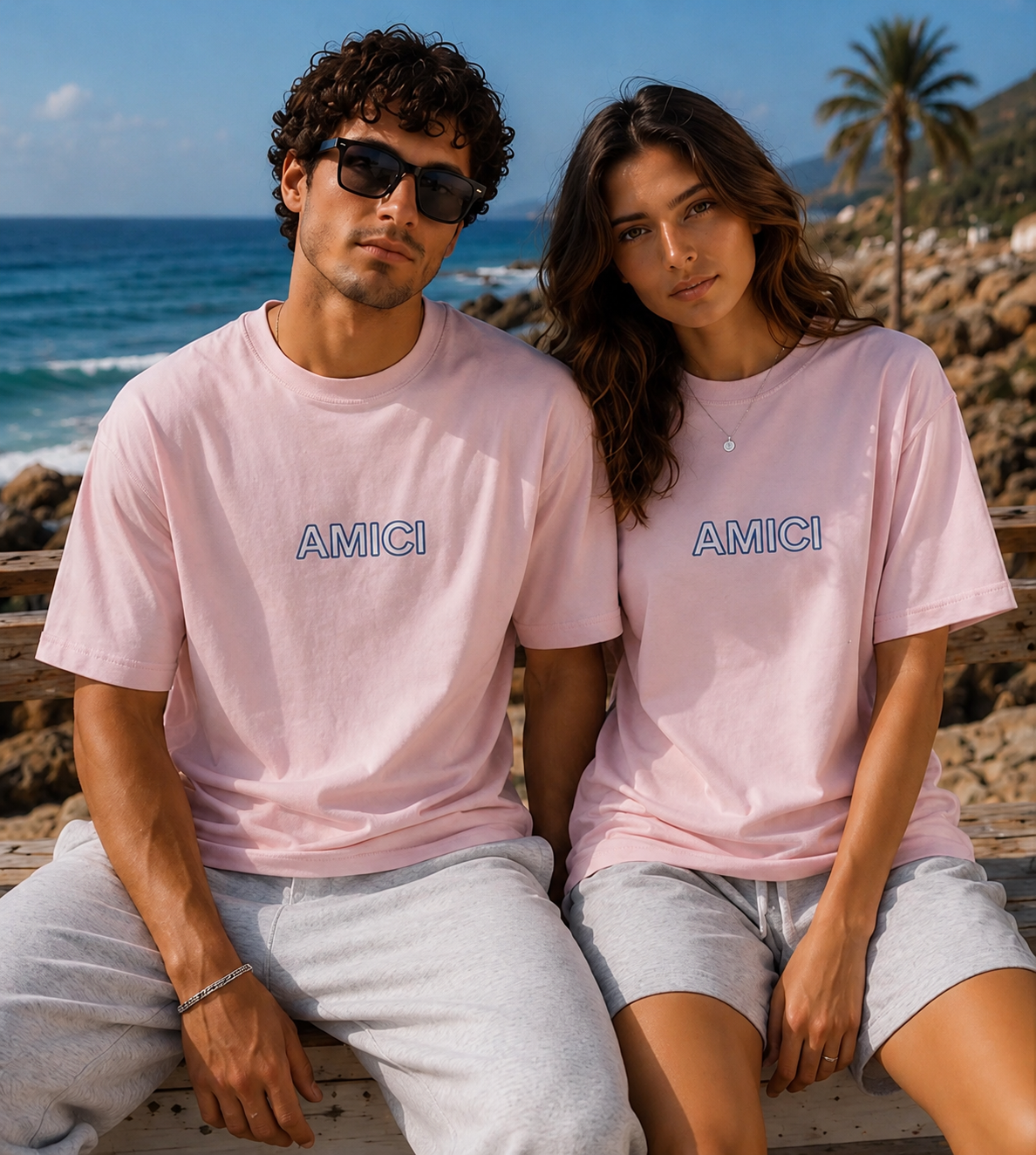 AMICI Signature Outline Oversized T-Shirt – Baby Pink