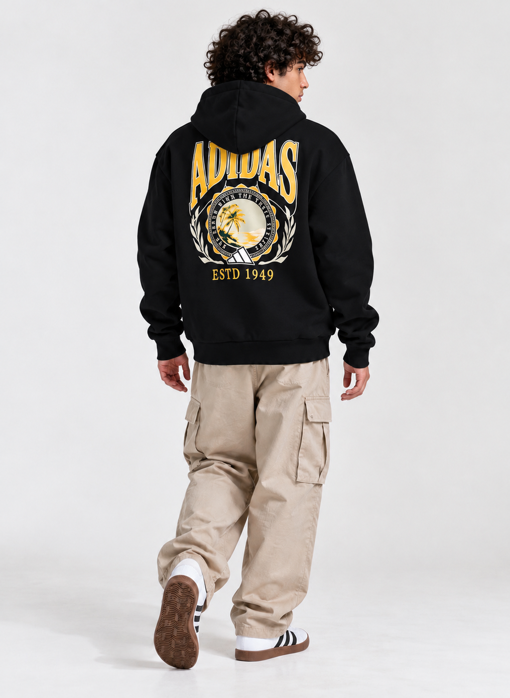 Adidas Black Vintage Graphic Oversized Hoodie