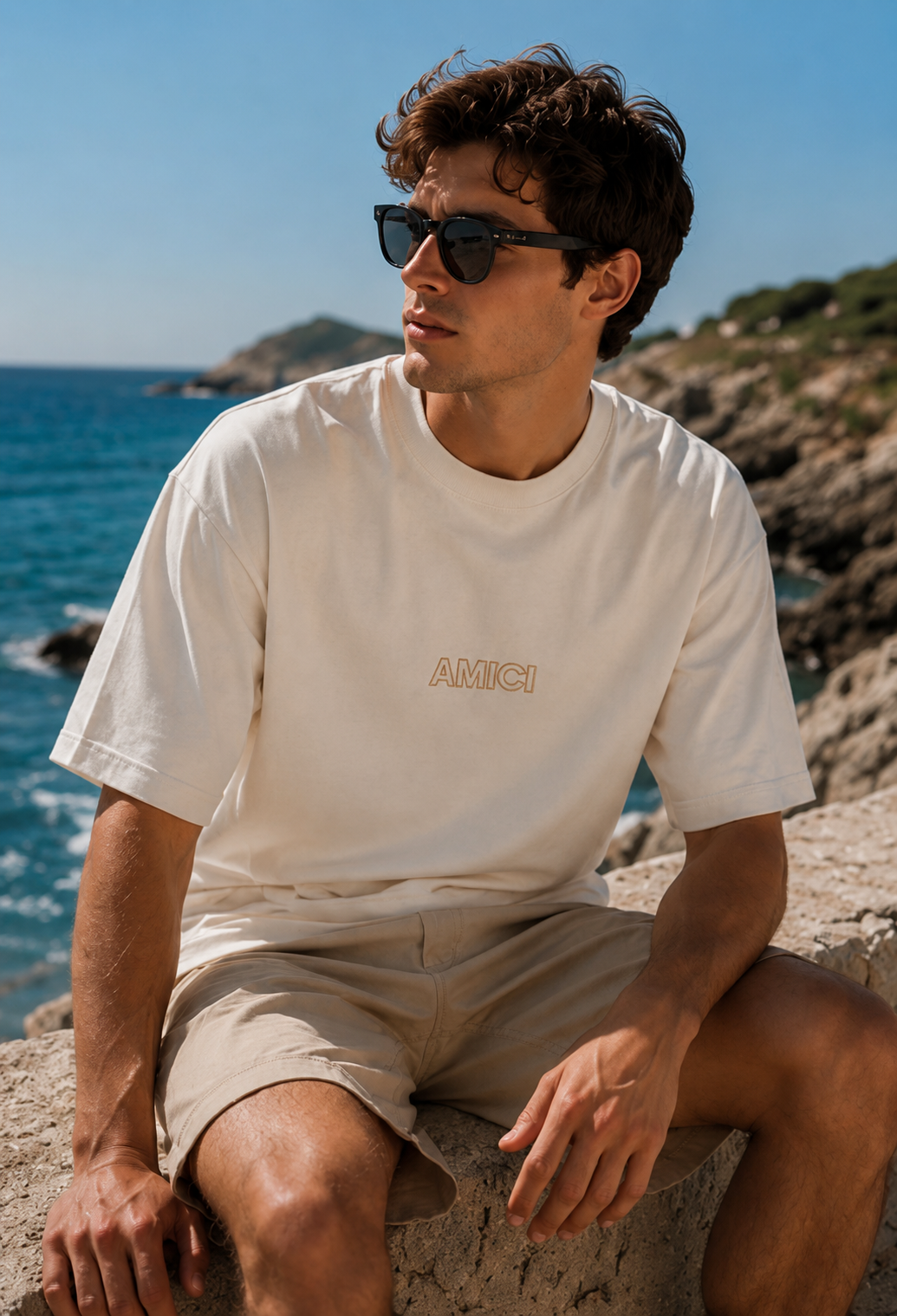 AMICI Signature Outline Oversized T-Shirt – Off White