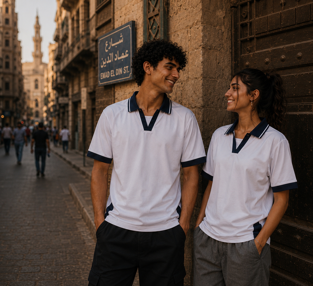 AMICI Performance Polo – White & Navy