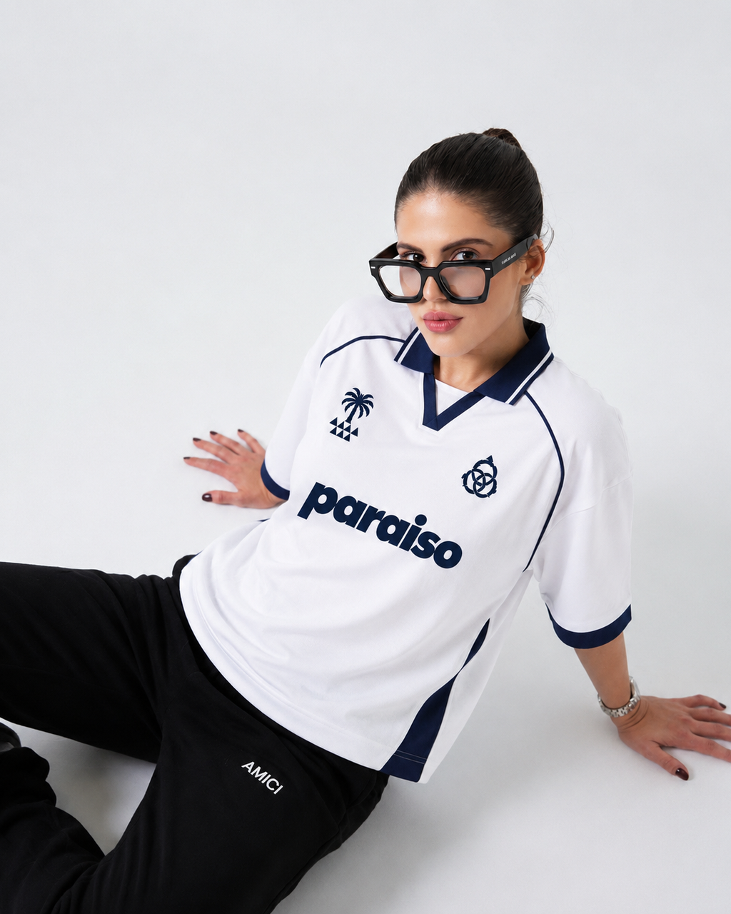 Paraiso Oversized Polo Jersey – White/Navy Streetwear Edition