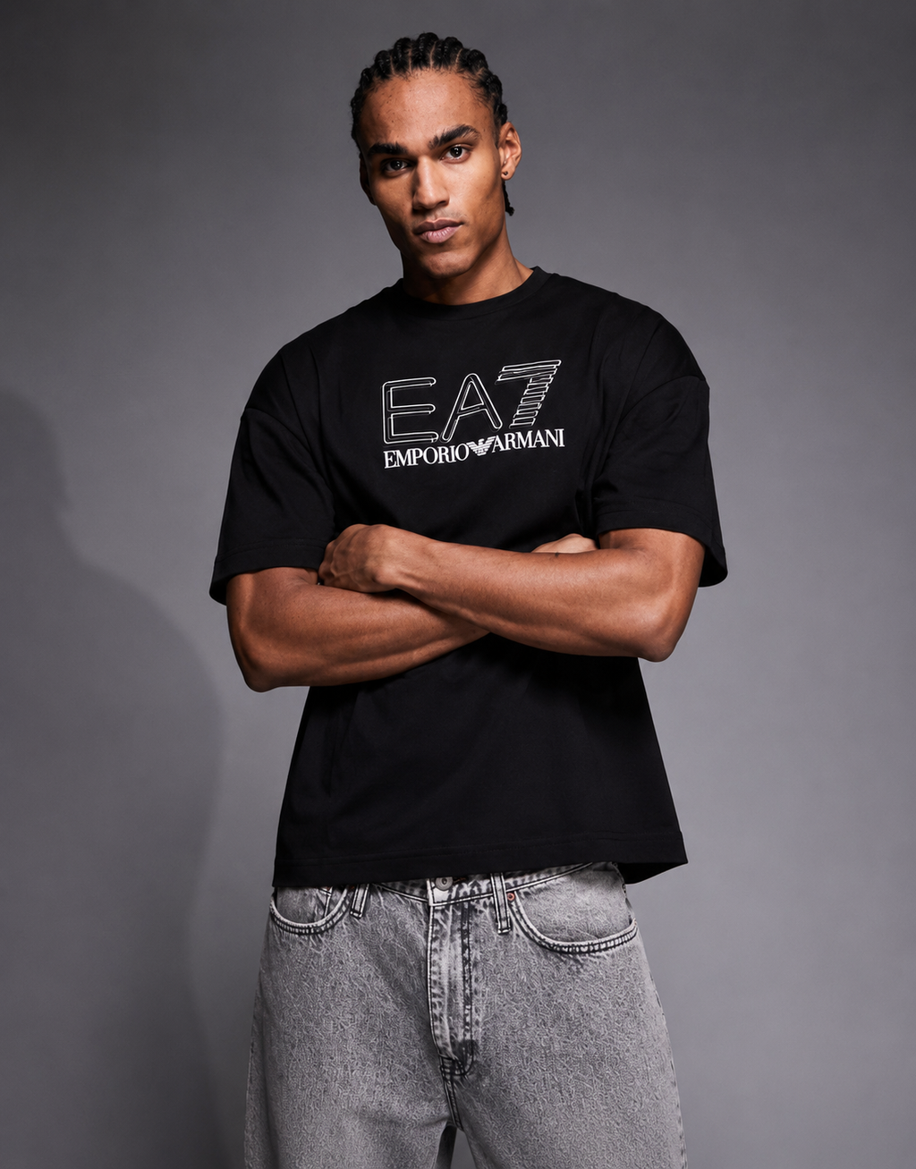 EA7 Outline Logo Oversized T-Shirt – Black
