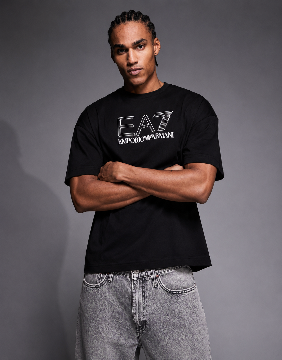 EA7 Outline Logo Oversized T-Shirt – Black