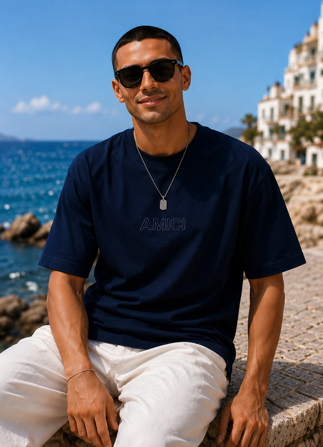 AMICI Navy Oversized Tee – Midnight Coastal Collection