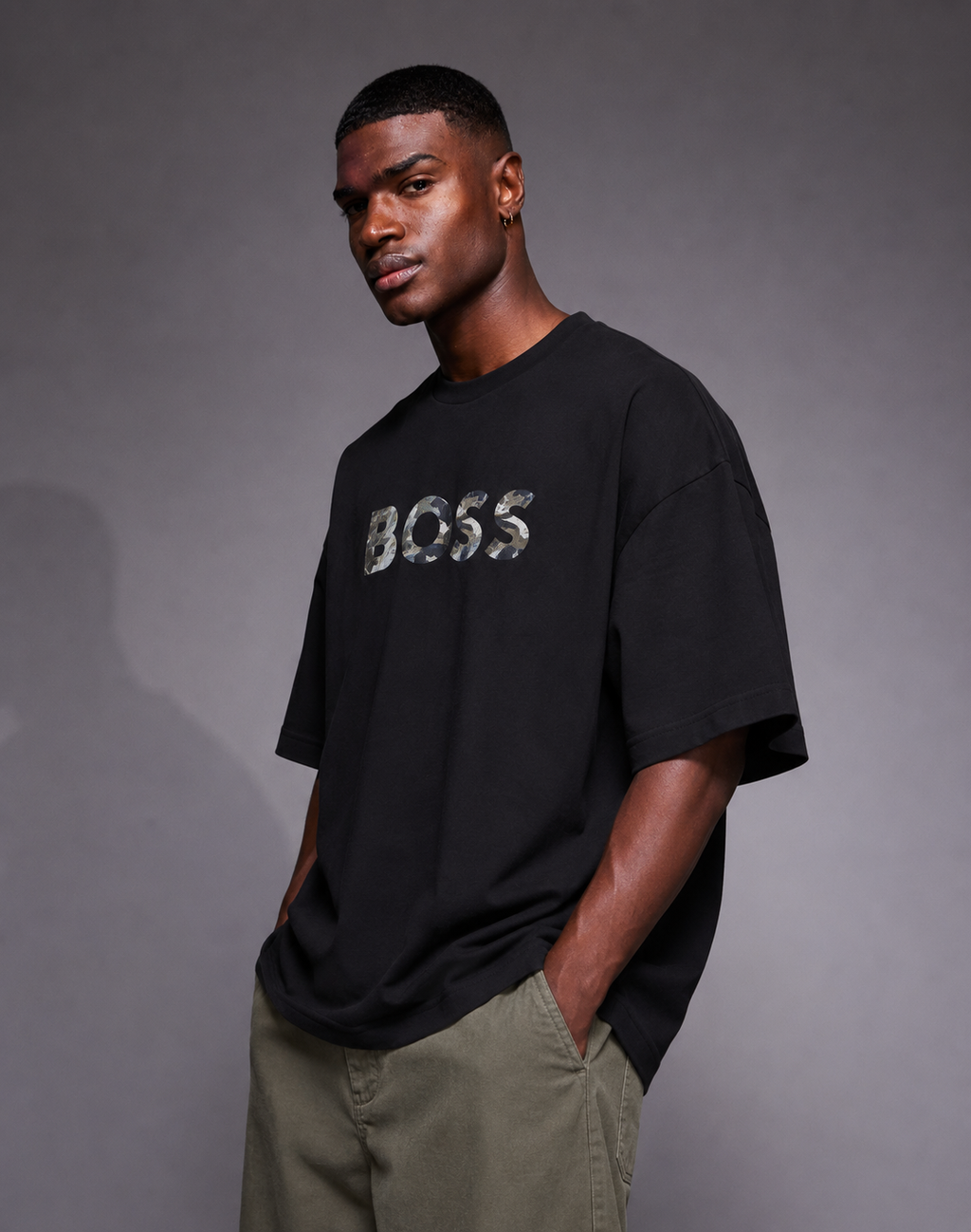 BOSS Camo Logo Oversized T-Shirt – Black