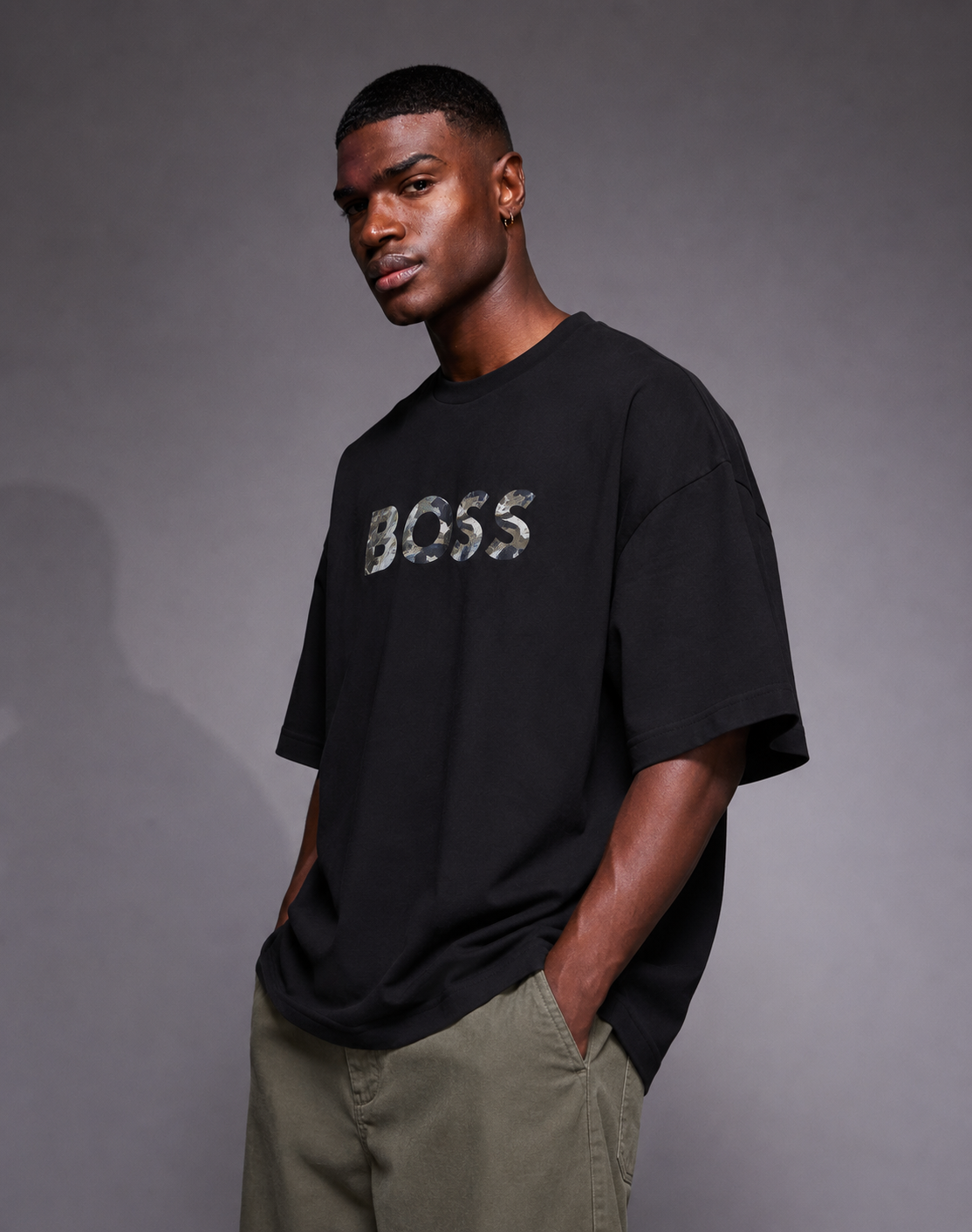BOSS Camo Logo Oversized T-Shirt – Black