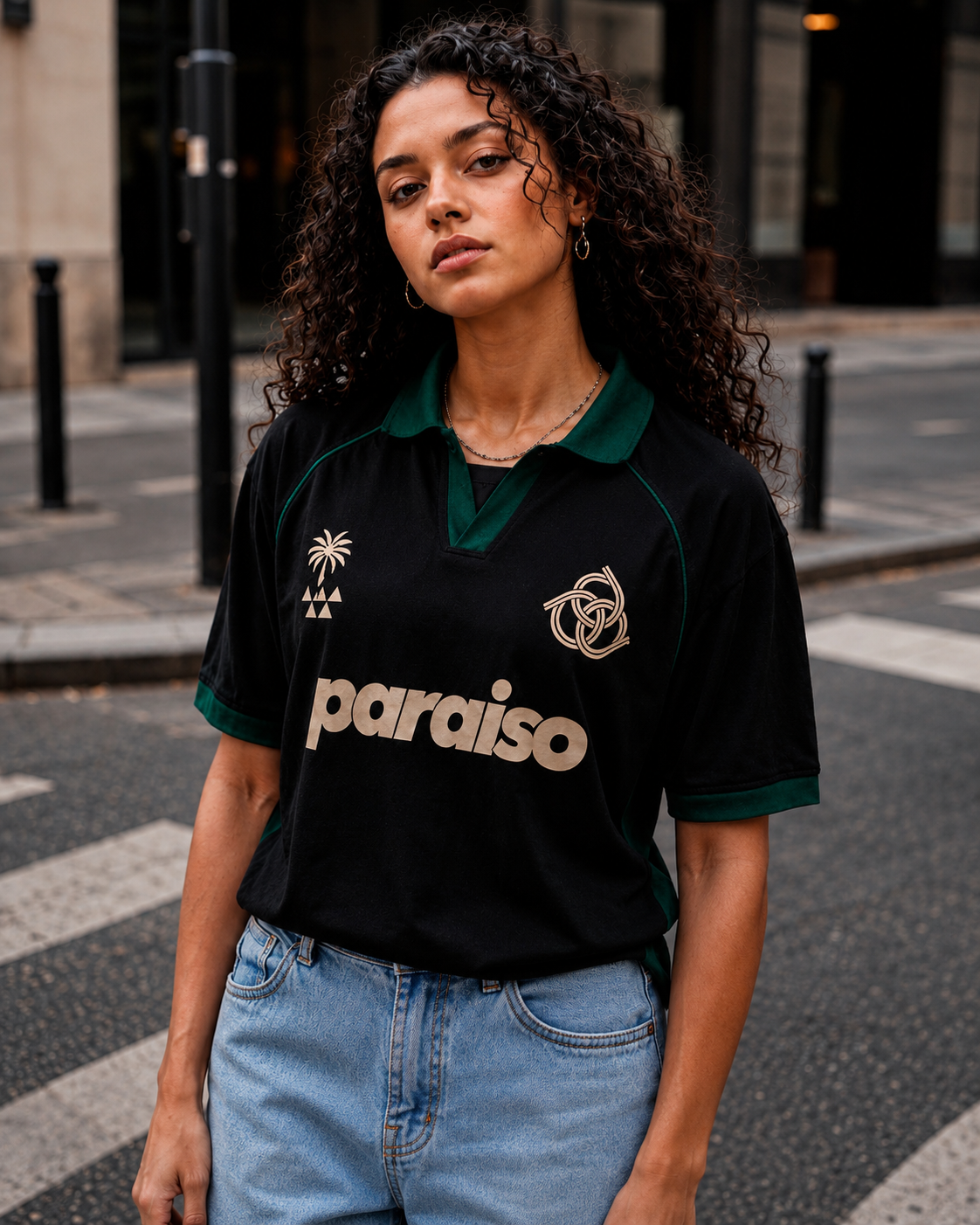 Paraiso Black & Forest Green Oversized Polo Jersey