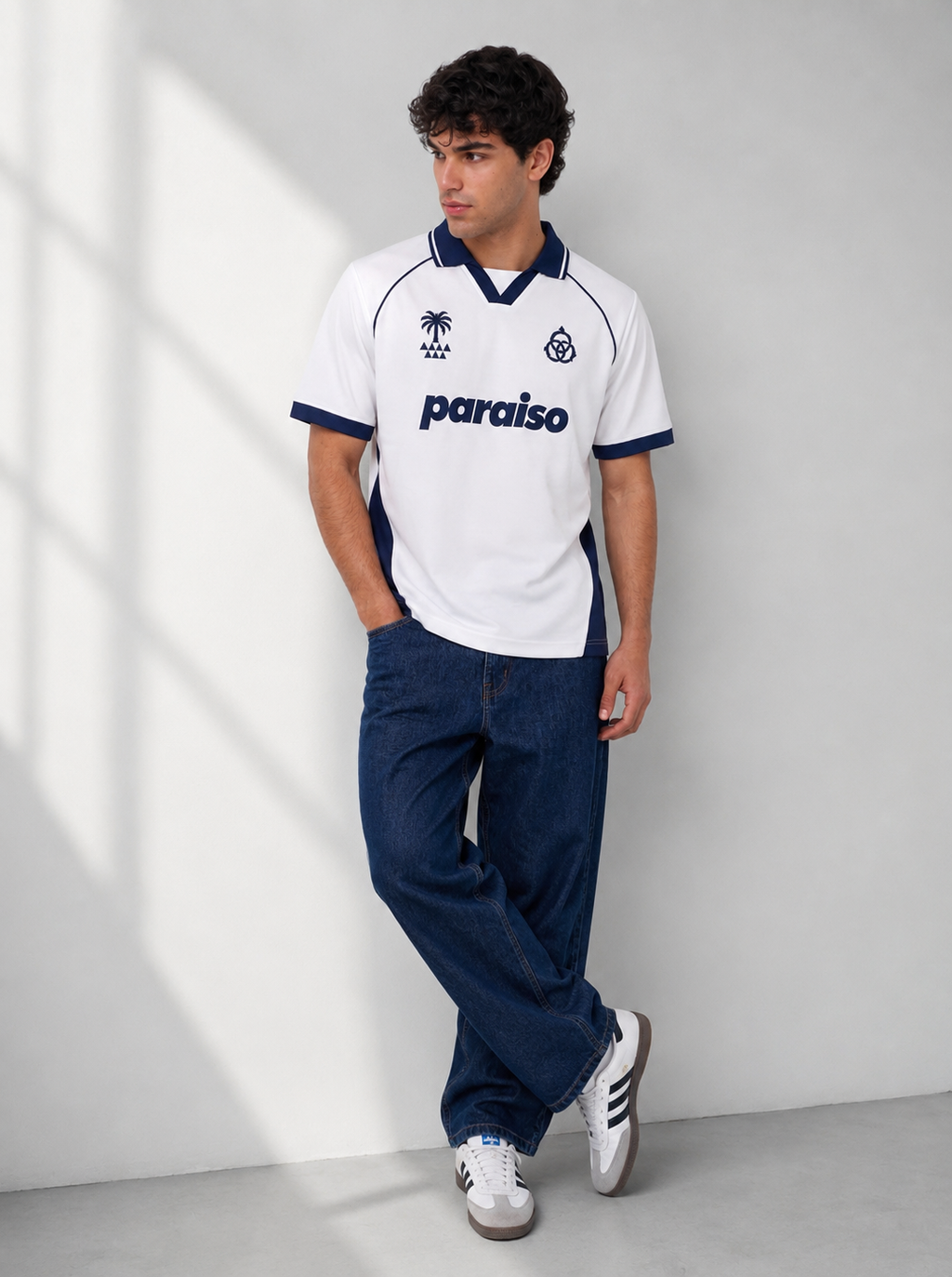 Paraiso Oversized Polo Jersey – White/Navy Streetwear Edition